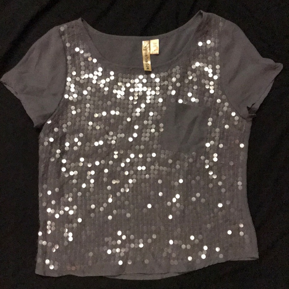 Gray Sequined Pocket Tee